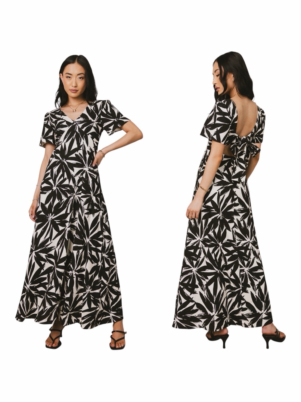 NWT! Bohme Black Linen-Blend Tie-Back Avi Maxi Dress. Size Small.